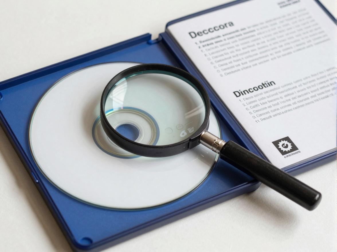 Inspecting video game disc condition with magnifying glass and game case