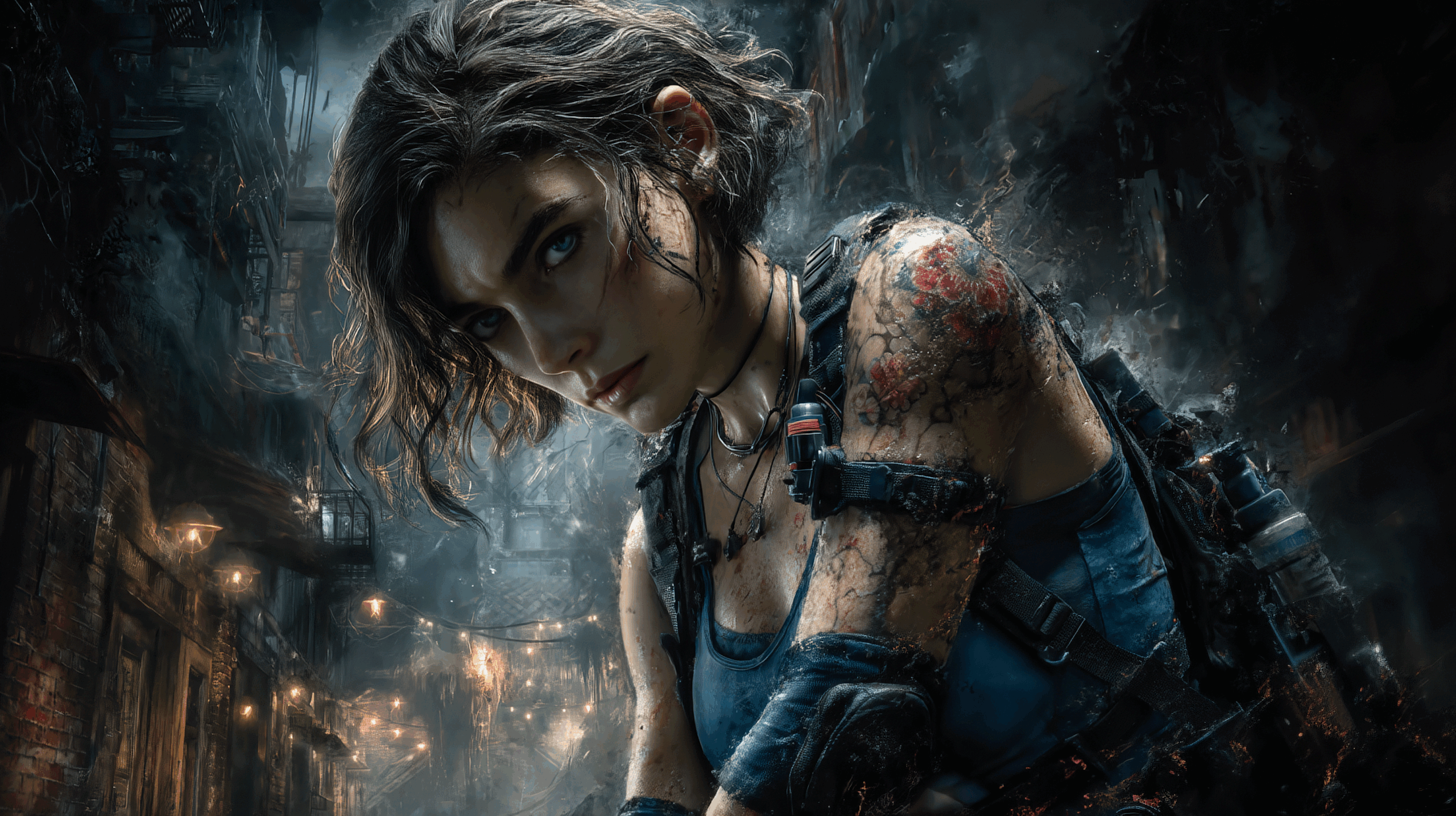 Jill Valentine in Resident Evil 3 Remake, determined and ready for combat against Nemesis.